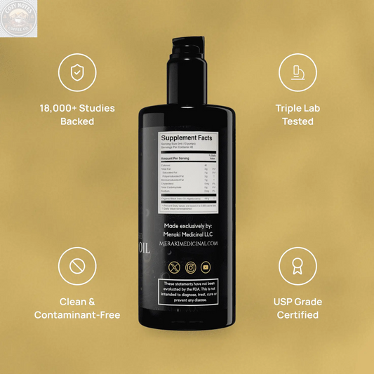 High Potency Cold-Pressed Organic Black Seed Oil with 3% Thymoquinone Meraki Medicinal