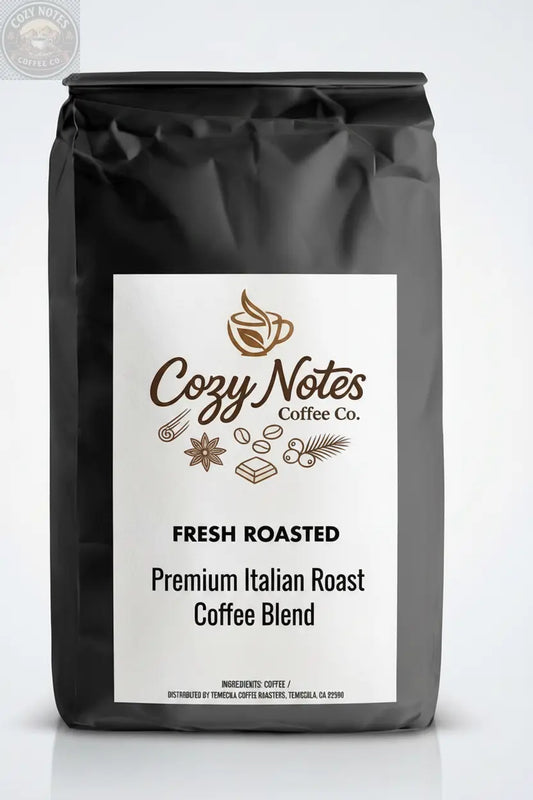 Premium Italian Roast Coffee Blend bag by Cozy Notes Coffee Co