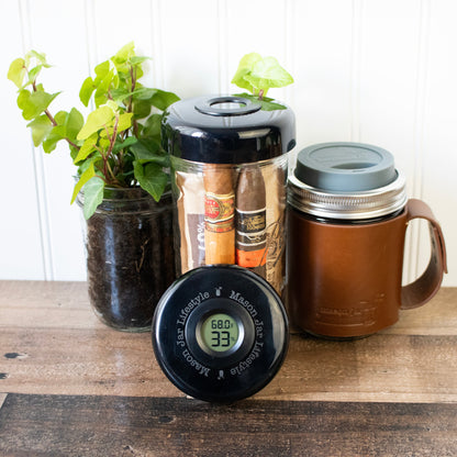 Humidor / Hygrometer Lid with Temperature for Wide Mouth Mason Jars - Store Cigars, Spices, or Herbs