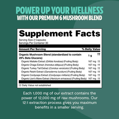 Organic Mushroom Complex Supplement Capsules - Cozy Notes Coffee Co