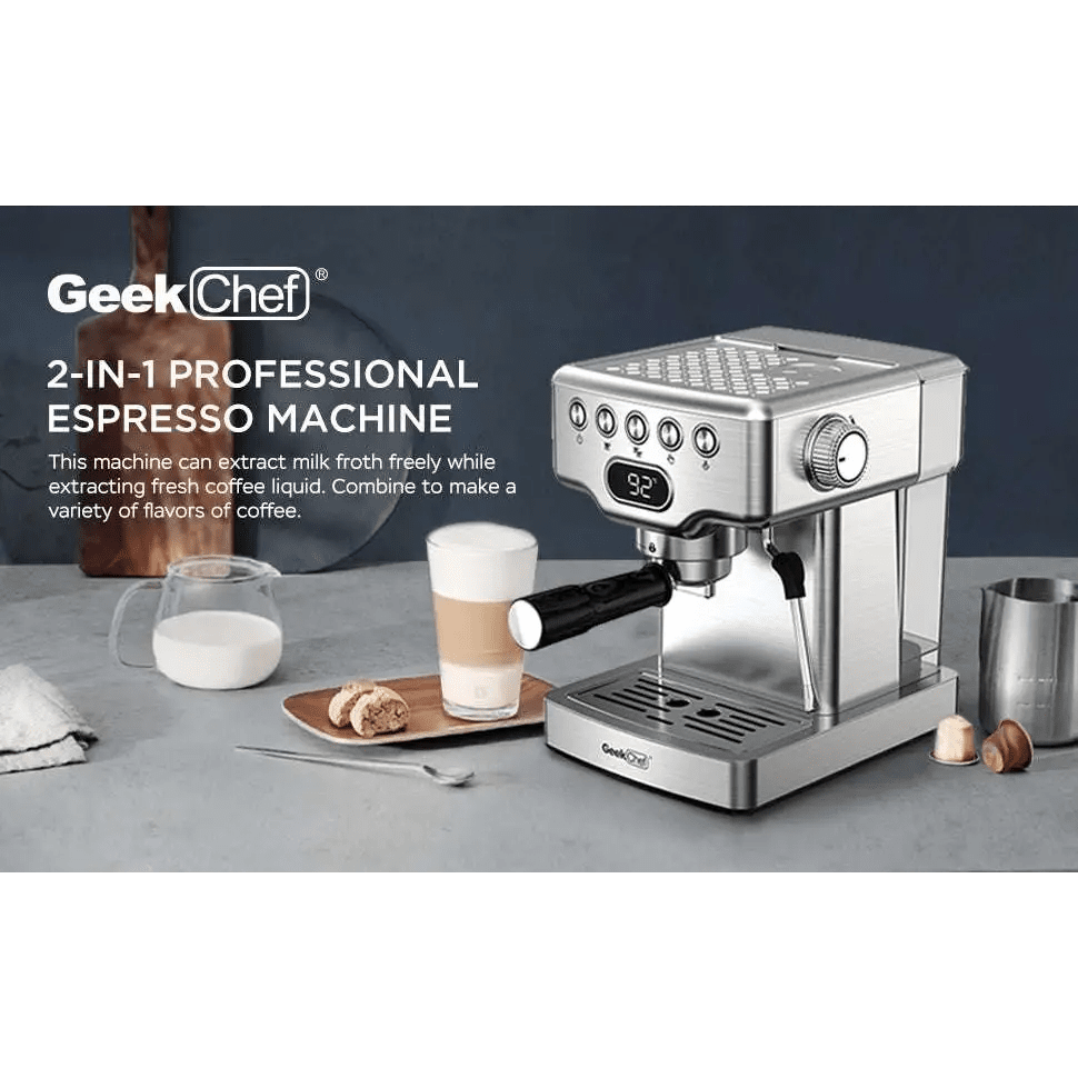 Stainless Steel 20 Bar Espresso Machine with Milk Frother - Cozy Notes Coffee Co