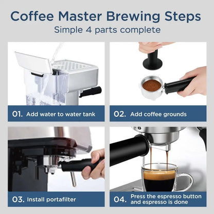 Stainless Steel 20 Bar Espresso Machine with Milk Frother - Cozy Notes Coffee Co