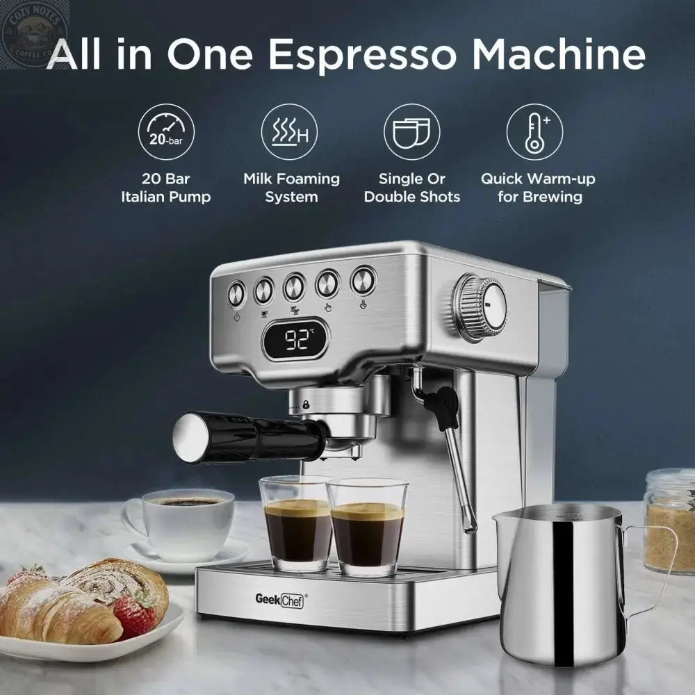 Stainless Steel 20 Bar Espresso Machine with Milk Frother Royalessencelux