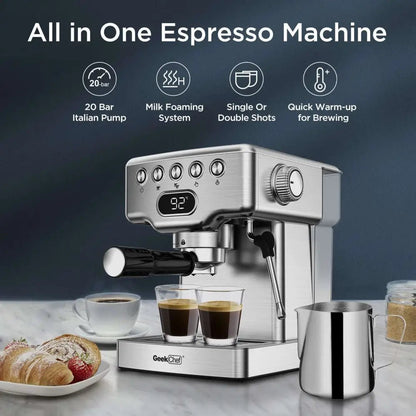 Stainless Steel 20 Bar Espresso Machine with Milk Frother - Cozy Notes Coffee Co