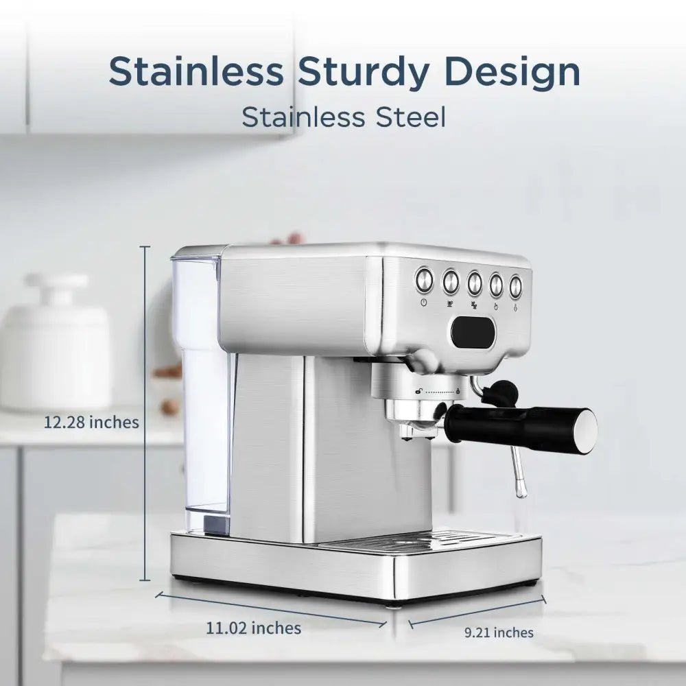 Stainless Steel 20 Bar Espresso Machine with Milk Frother - Cozy Notes Coffee Co