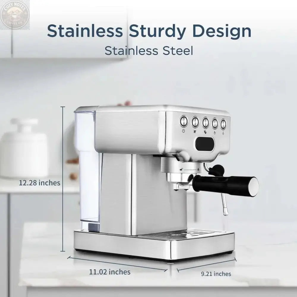 Stainless Steel 20 Bar Espresso Machine with Milk Frother Royalessencelux