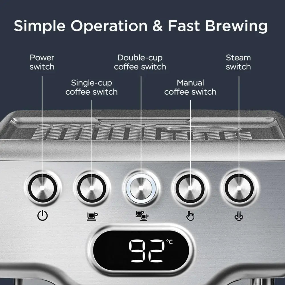 Stainless Steel 20 Bar Espresso Machine with Milk Frother - Cozy Notes Coffee Co
