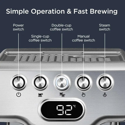 Stainless Steel 20 Bar Espresso Machine with Milk Frother - Cozy Notes Coffee Co