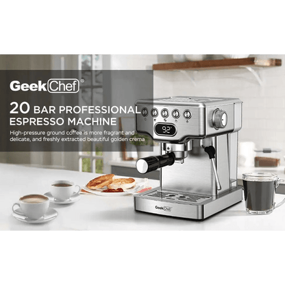 Stainless Steel 20 Bar Espresso Machine with Milk Frother - Cozy Notes Coffee Co