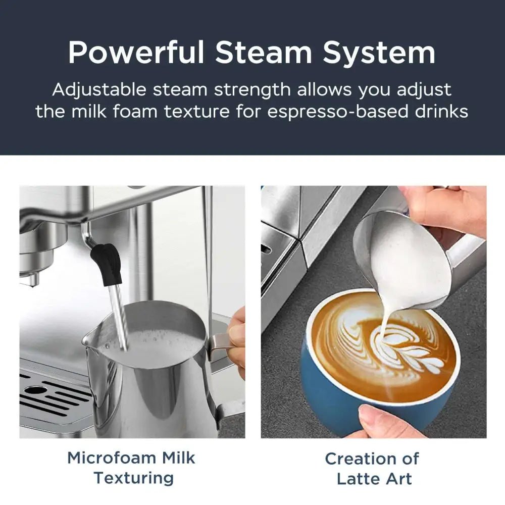 Stainless Steel 20 Bar Espresso Machine with Milk Frother - Cozy Notes Coffee Co