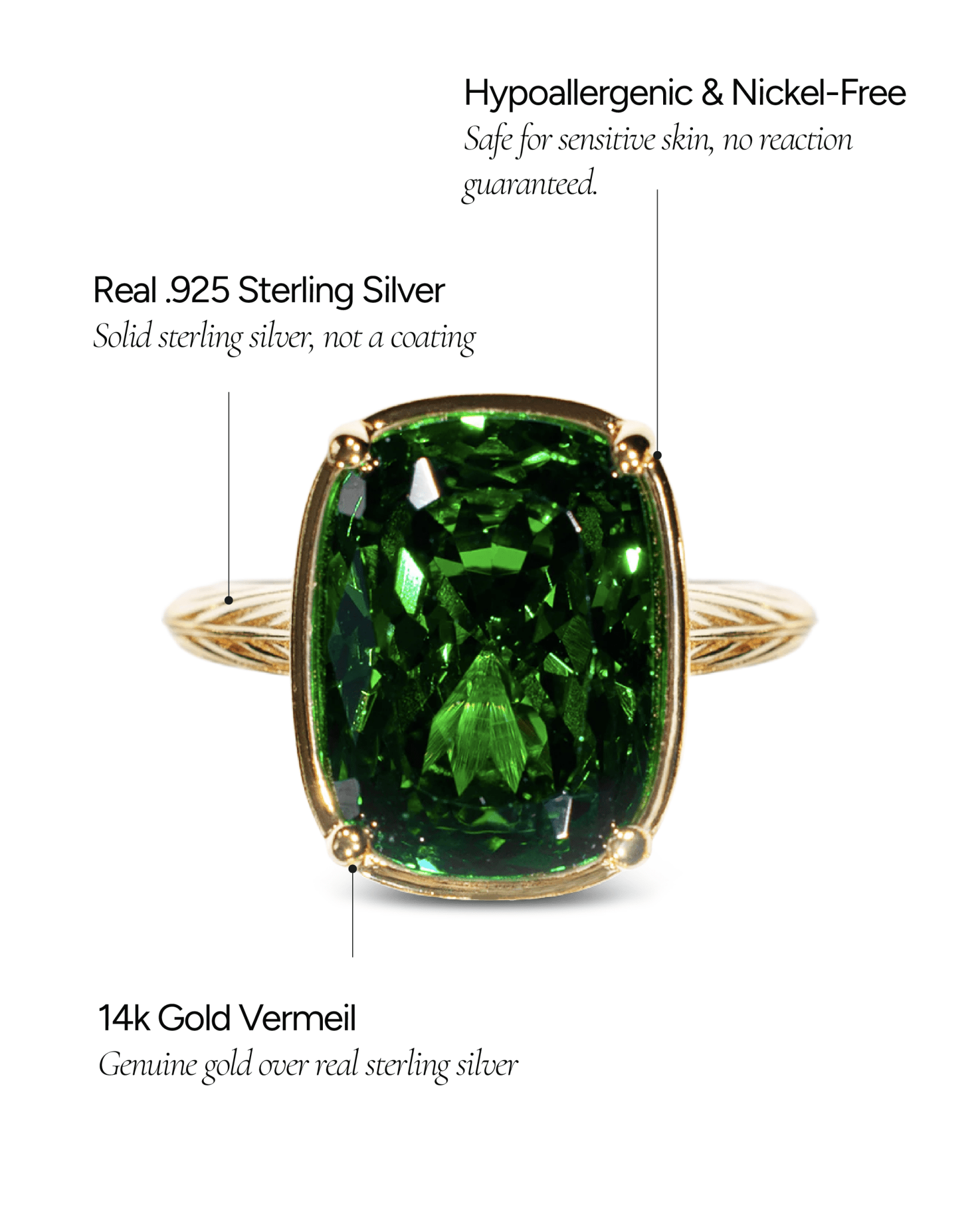 Sterling Silver Elongated Cushion Emerald CZ Cocktail Ring - Cozy Notes Coffee Co