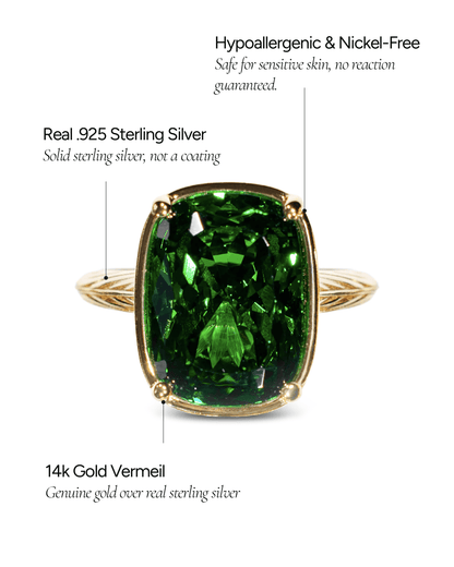 Sterling Silver Elongated Cushion Emerald CZ Cocktail Ring - Cozy Notes Coffee Co