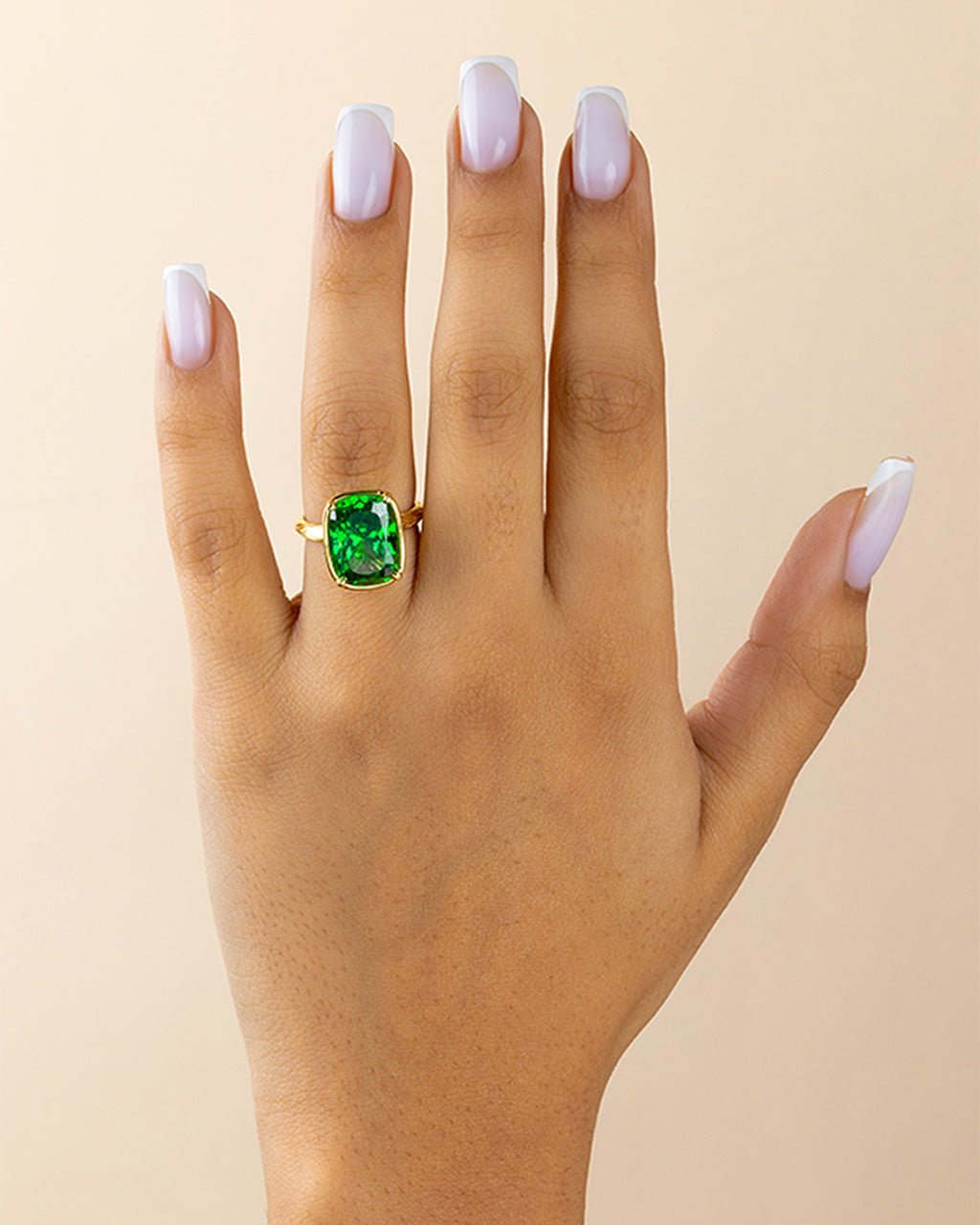 Sterling Silver Elongated Cushion Emerald CZ Cocktail Ring - Cozy Notes Coffee Co