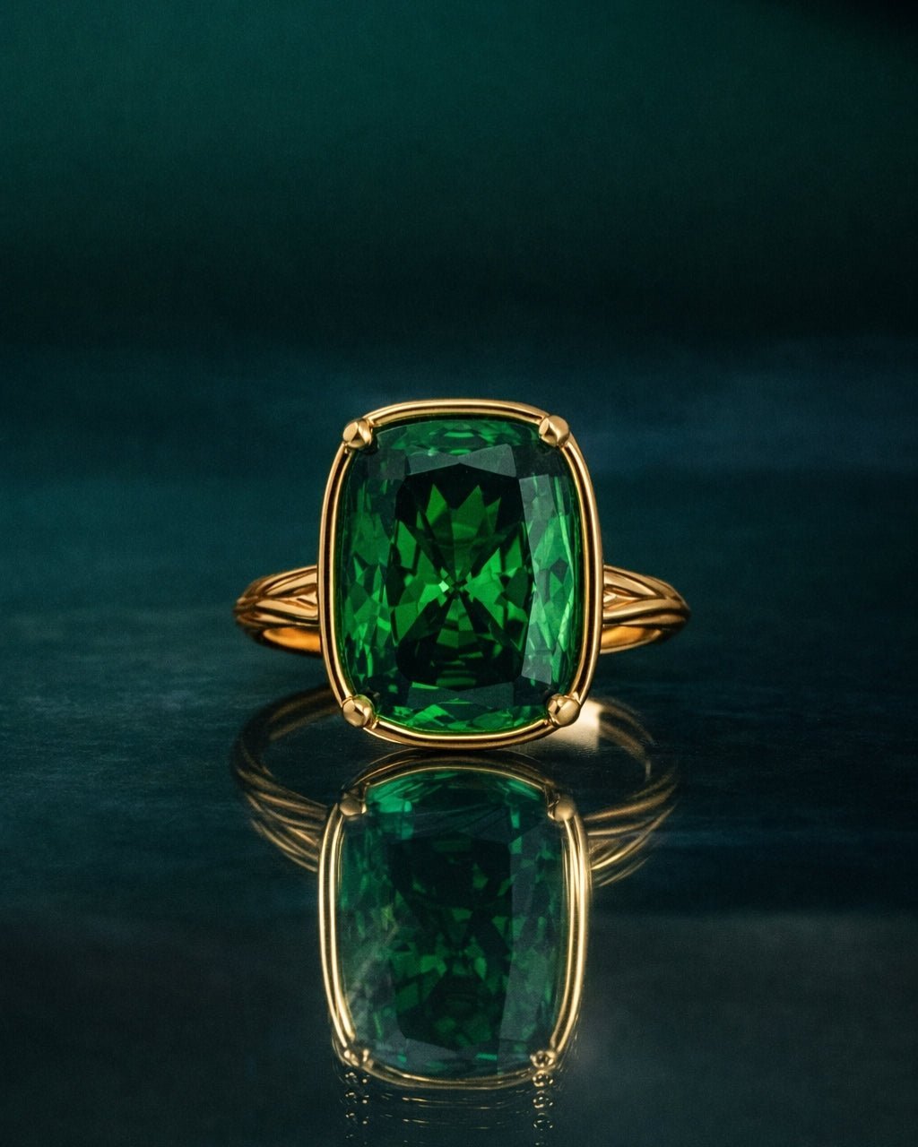 Sterling Silver Elongated Cushion Emerald CZ Cocktail Ring - Cozy Notes Coffee Co