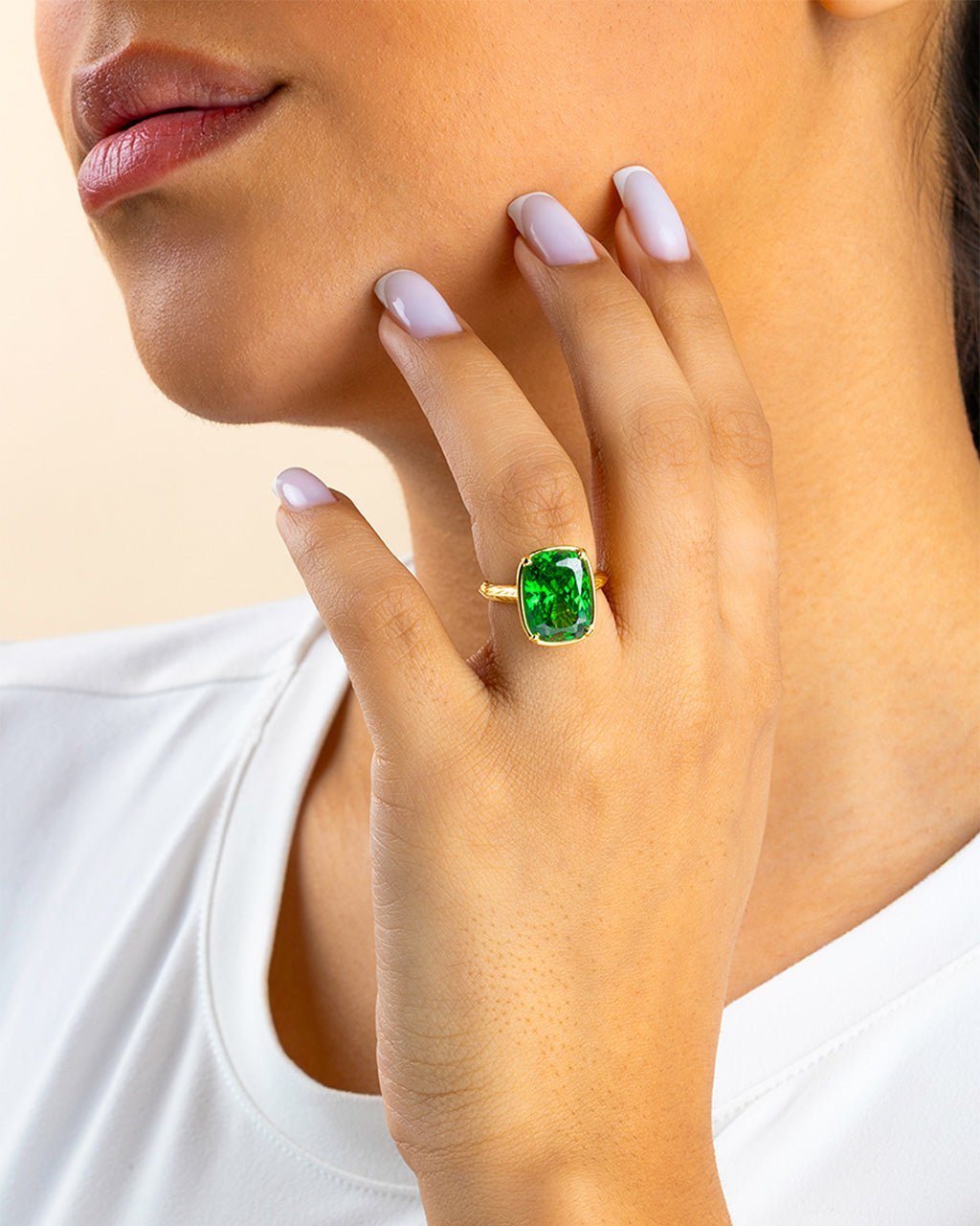 Sterling Silver Elongated Cushion Emerald CZ Cocktail Ring - Cozy Notes Coffee Co