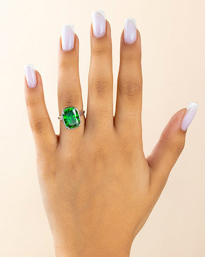 Sterling Silver Elongated Cushion Emerald CZ Cocktail Ring - Cozy Notes Coffee Co