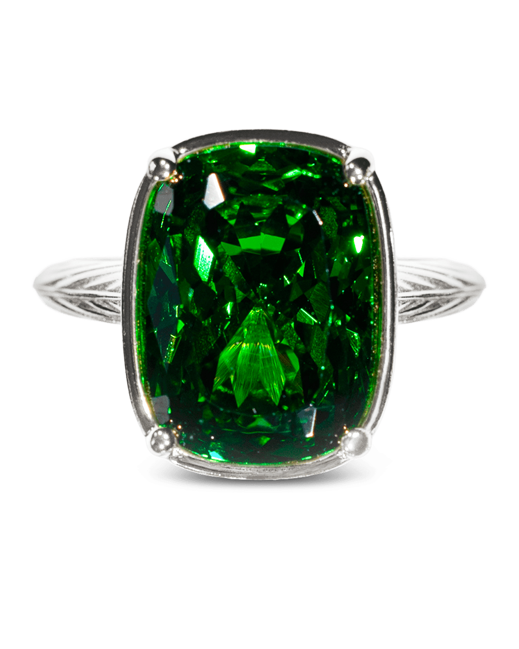 Sterling Silver Elongated Cushion Emerald CZ Cocktail Ring - Cozy Notes Coffee Co