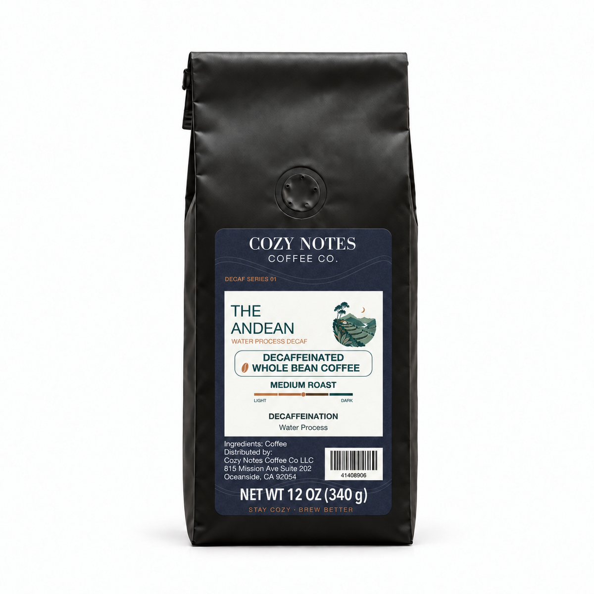 The Andean — corrected current packaging, whole bean coffee, 12 oz.