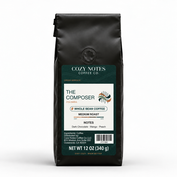 The Composer — corrected current packaging, whole bean coffee, 12 oz.