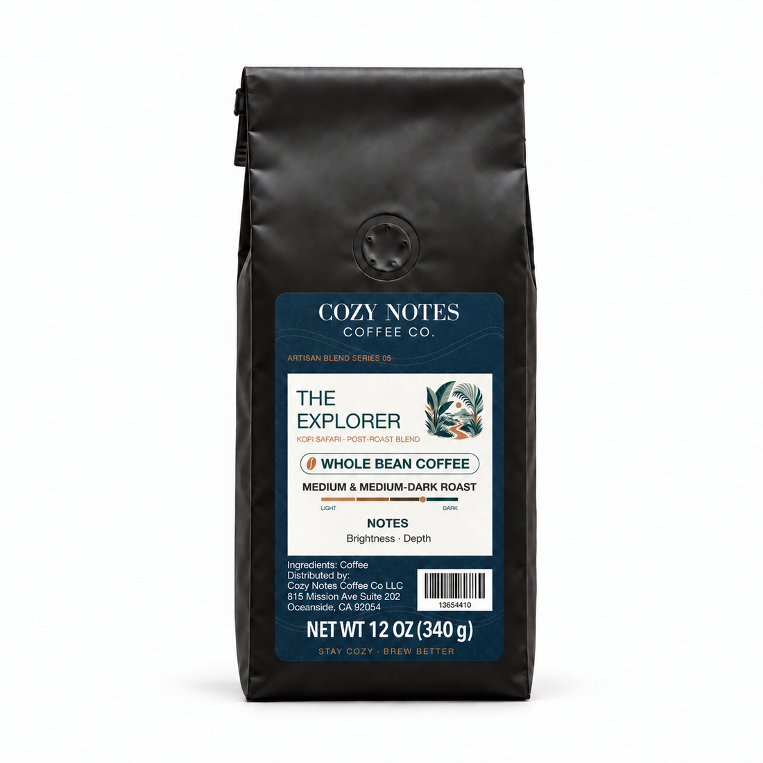 The Explorer — corrected current packaging, whole bean coffee, 12 oz.