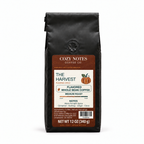 The Harvest pumpkin spice naturally flavored medium roast coffee, 12 oz bag on a white background.