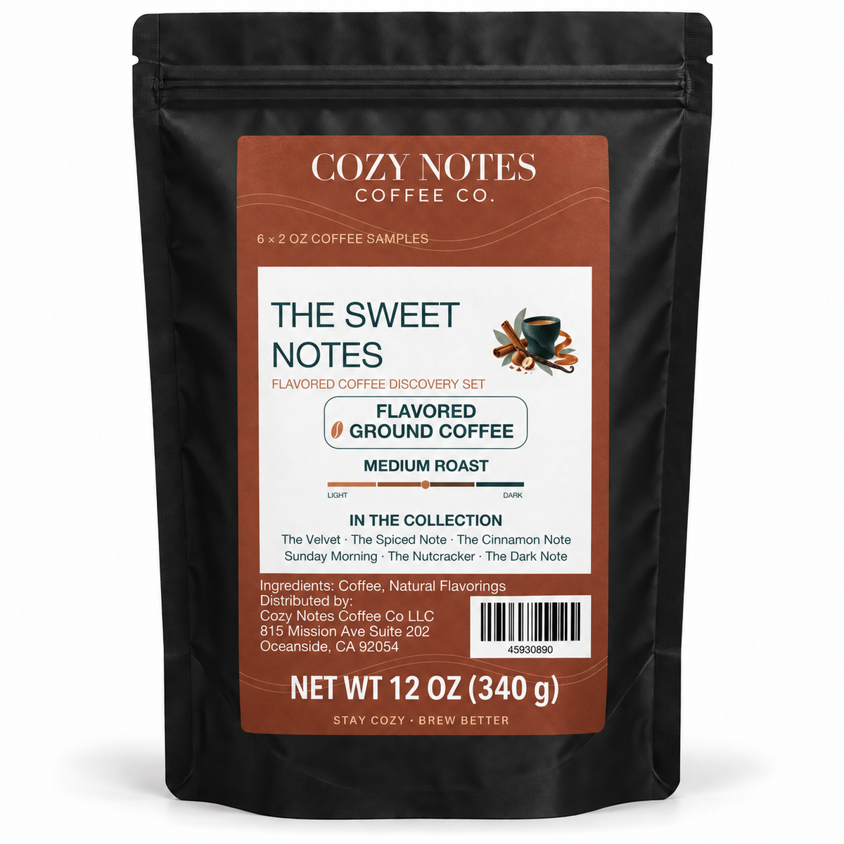 The Sweet Notes — Cozy Notes Coffee Co flavored coffee discovery set, six 2 oz samples