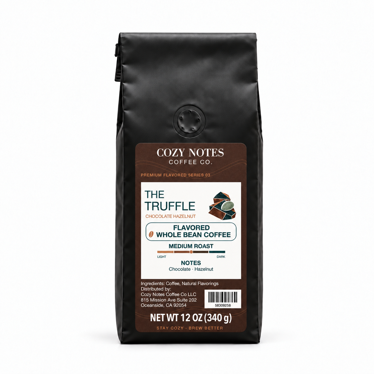 The Truffle — corrected label, whole bean coffee, 12 oz.