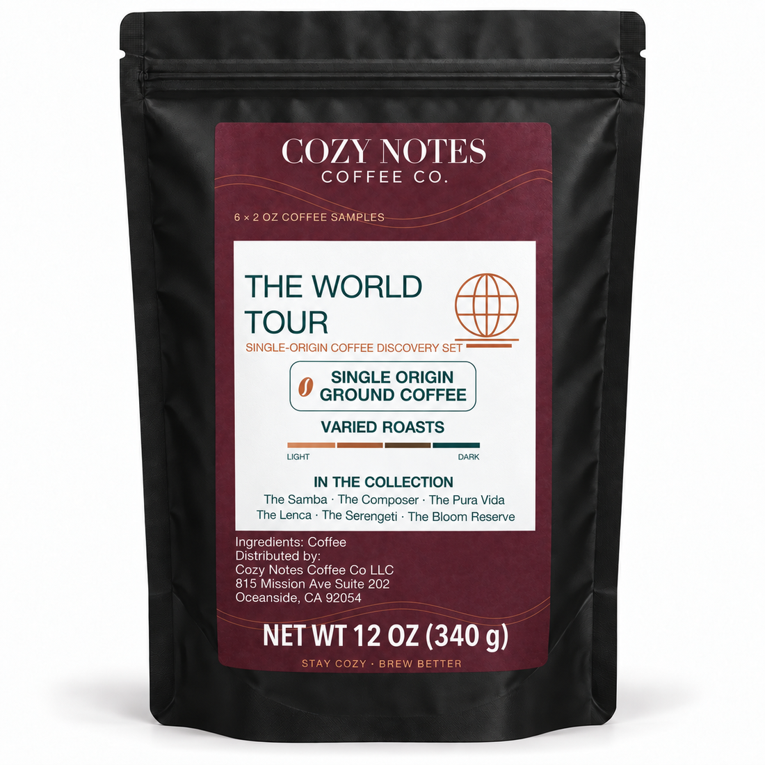 The World Tour — The Samba, The Composer, The Pura Vida, The Lenca, The Serengeti and The Bloom Reserve; six 2 oz coffee samples