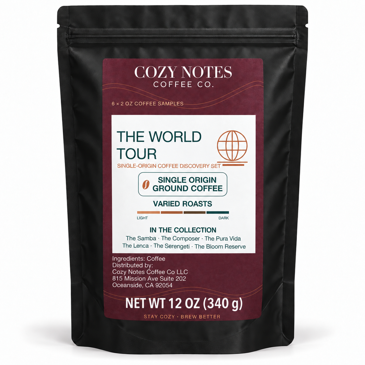 The World Tour — The Samba, The Composer, The Pura Vida, The Lenca, The Serengeti and The Bloom Reserve; six 2 oz coffee samples