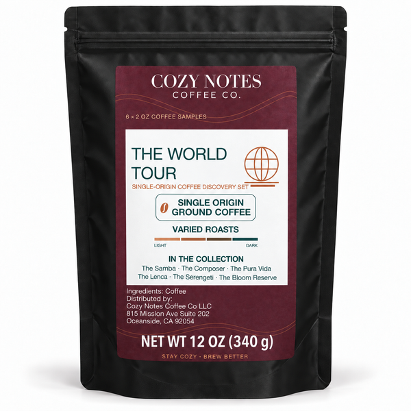 The World Tour — The Samba, The Composer, The Pura Vida, The Lenca, The Serengeti and The Bloom Reserve; six 2 oz coffee samples